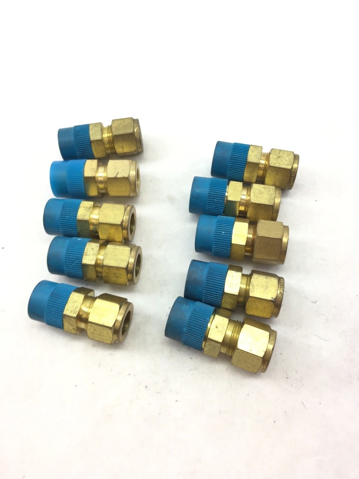 LOT OF 10 SWAGELOK BRASS 3/8 MALE TO 1/2 FEMALE STRAIGHT TUBE FITTING A706