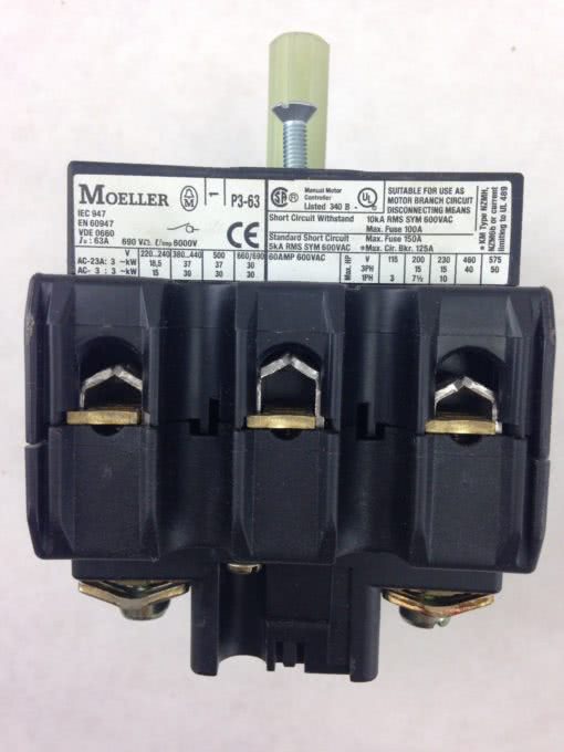 MOELLER P3-63 690 VAC 63 A DISCONNECT SWITCH BASE ONLY (A849) 2