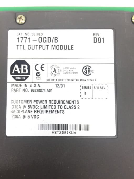 ALLEN BRADLEY 1771-OGD / B TTL Output module, REV D01 Used NO BOX, G03 2