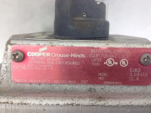 COOPER CROUSE-HINDS EDS21275, 0205871-3 HD SWITCH, HAZARDOUS LOCATION FACE(A321) 2