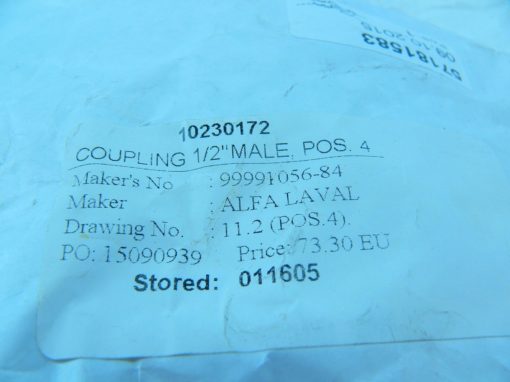 ALFA LAVAL 99991056-84 COUPLING 1/2″ MALE, POS