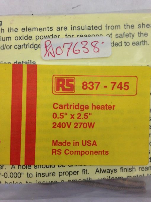 RS 837-745 COMPONENTS CARTRIDGE HEATER 240V (H336) 2