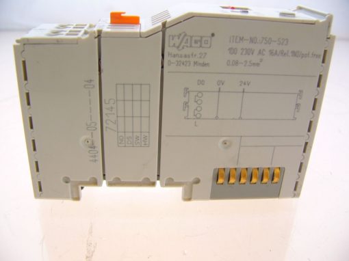 WAGO 750-523 1-CHANNEL RELAY OUTPUT MODEL RELAY 1A POTENTIAL FREE AC 230 (B186) 1