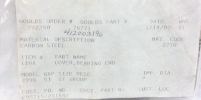 GENUINE GOULDS PUMPS 76771 2210 BEARING END COVER (A852) 1
