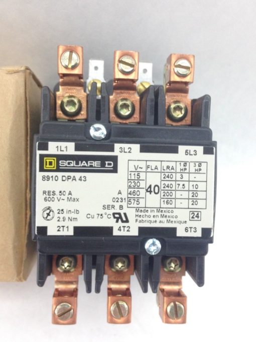 GENUINE SQUARE D 8910DPA43V02 DEFINITE PURPOSE CONTACTOR 3-POLE OPEN (H343) 2