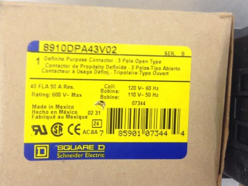 GENUINE SQUARE D 8910DPA43V02 DEFINITE PURPOSE CONTACTOR 3-POLE OPEN (H343) 3