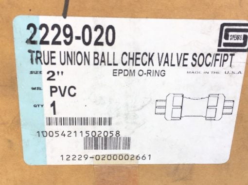 NIB! SPEARS 2229-020 2” PVC TRUE UNION CHECK VALVE SOC/FIPT (B49) 2