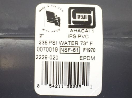 NIB! SPEARS 2229-020 2” PVC TRUE UNION CHECK VALVE SOC/FIPT (B49) 3