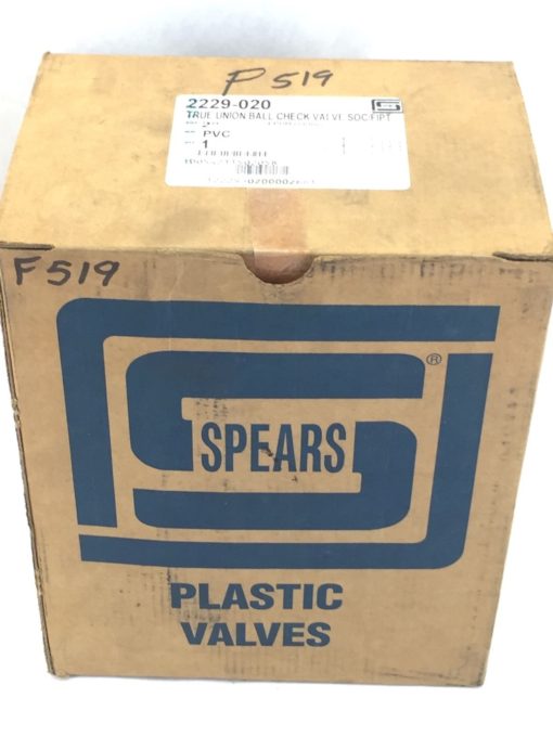 NIB! SPEARS 2229-020 2” PVC TRUE UNION CHECK VALVE SOC/FIPT (B49) 4