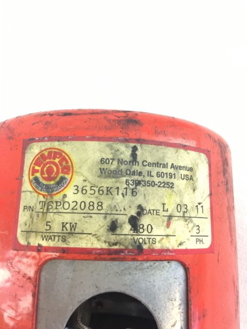 USED TOP ONLY TEMPCO TSP02088 Screw Plug Immersion Heater, 5KW, 480V, 3 PH, B352 2