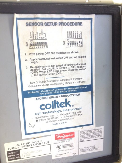 COOPER WEYMOUTH PETERSON COILTEK CS-5000-1530 ULTRASONIC CONTROL SENSOR (B106) 2