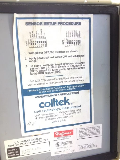 COOPER WEYMOUTH PETERSON COILTEK CS-5000-1530 ULTRASONIC CONTROL SENSOR (B106) 2