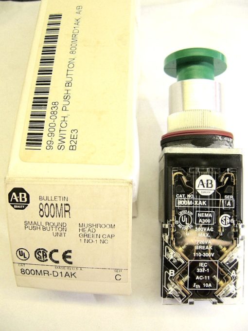 ALLEN BRADLEY 800MR-D1AK SMALL ROUND MUSHROOM GREEN PUSHBUTTON (F114) 1