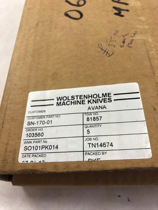 USED BOX OF 6 WOLSTENHOLME MACHINE KNIVES SN-170-01 TGW 81857, FAST SHIP! (B409) 2