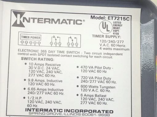 NIB! INTERMATIC ET7215C8 TIME CONTROL SWITCH 365-DAY, 2-CIRCUIT (B29) 4