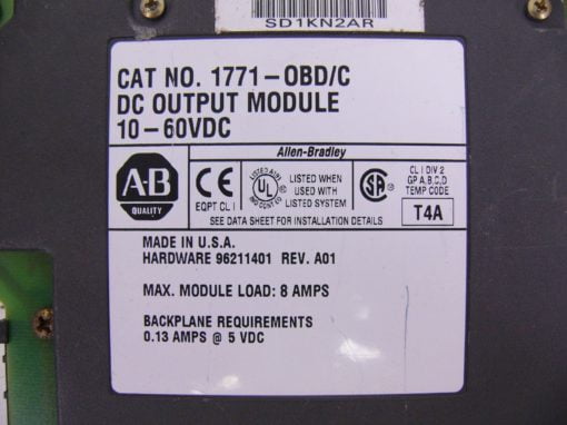 Allen Bradley 1771-OBD C DC Output Module 10 – 60 VDC 60 DAY WARRANTY!! (H253) 3