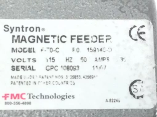 FMC SYNTRON F-T0-C MAGNETIC FEEDER *** BASE ONLY *** NO COIL (B457) 2