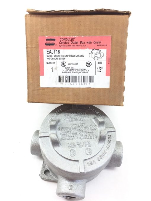 EAJT16 CROUSE HINDS OUTLET BOX W/ 3-3/16″ COVER OPENING SIZE: 1/2″ EAJT-16 (TLO) 2