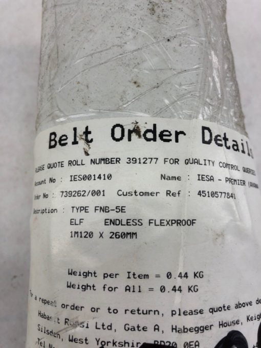 NEW HABASIT FNB-5E CONVEYOR BELT ENDLESS FLEXPROOF 1M120 X 260MM, (B430) 2