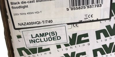 NEW NVC ARIZONA NAZ400HQI-T/740 FLOODLIGHT 400W HQI-T METAL HALIDE BLACK (TLO) 1