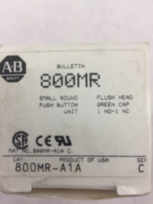 ALLEN BRADLEY 800MR-A1A SERIES C SMALL FLUSH HEAD PUSH BUTTON GREEN NEW H83 2