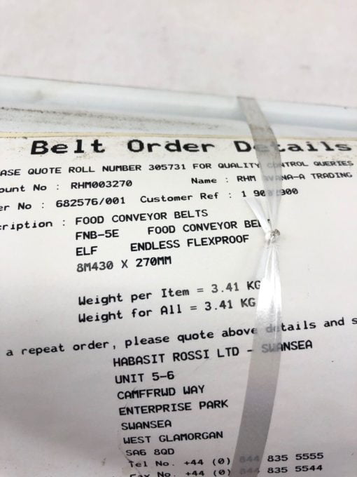 NEW HABASIT FNB-5E CONVEYOR BELT ENDLESS FLEXPROOF 8M430 X 270MM, (TLO) 2