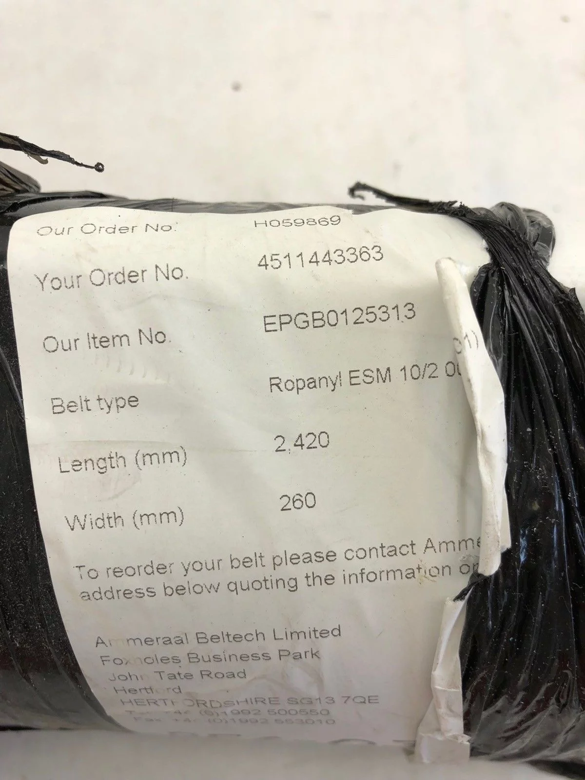 NEW AMMERAAL EPB0125313 ROPANYL CONVEYOR BELT 2420MM LENGTH 260MM WIDTH, (TLO) 2