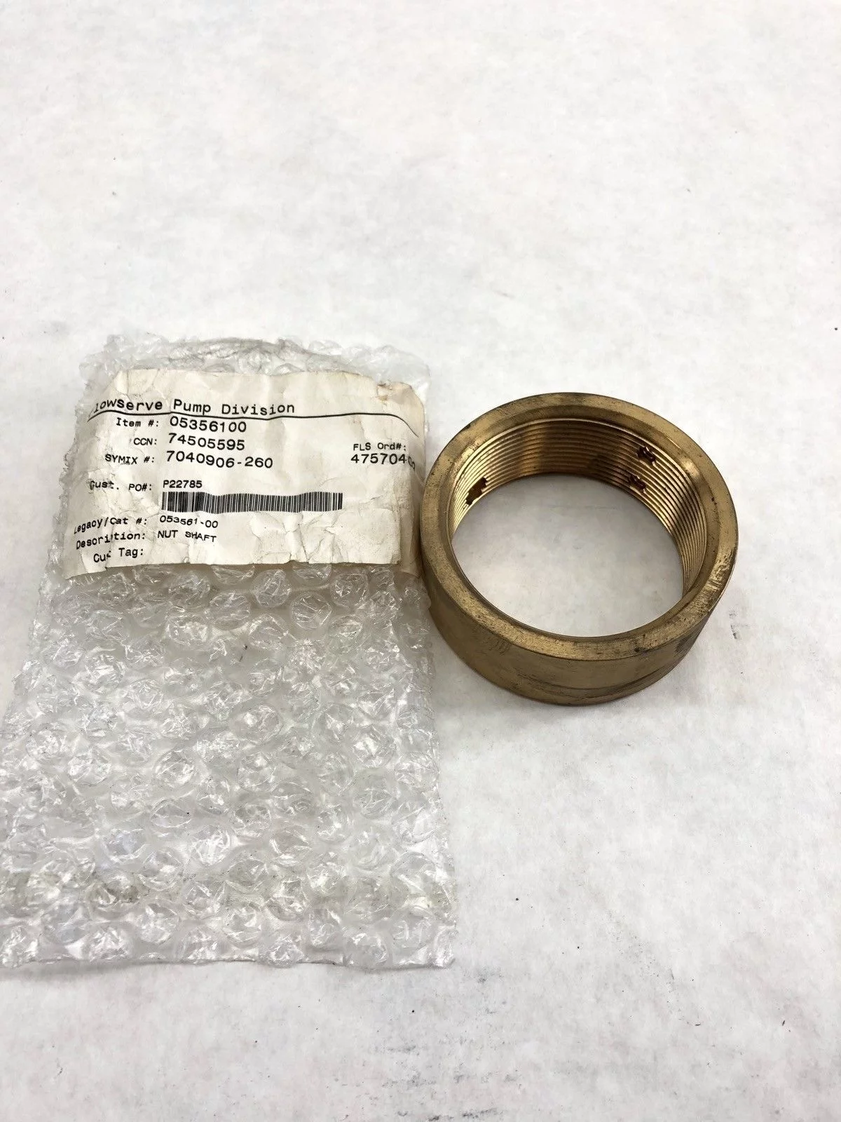 FLOWSERVE 05356100 SHAFT NUT 053561-00 (J30) 1
