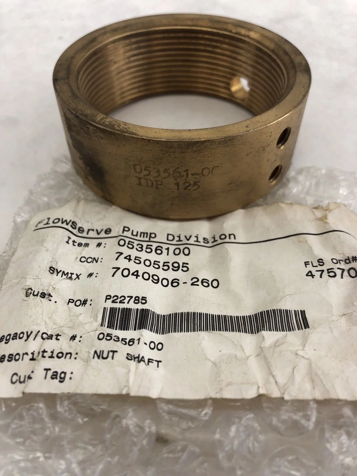 FLOWSERVE 05356100 SHAFT NUT 053561-00 (J30) 2