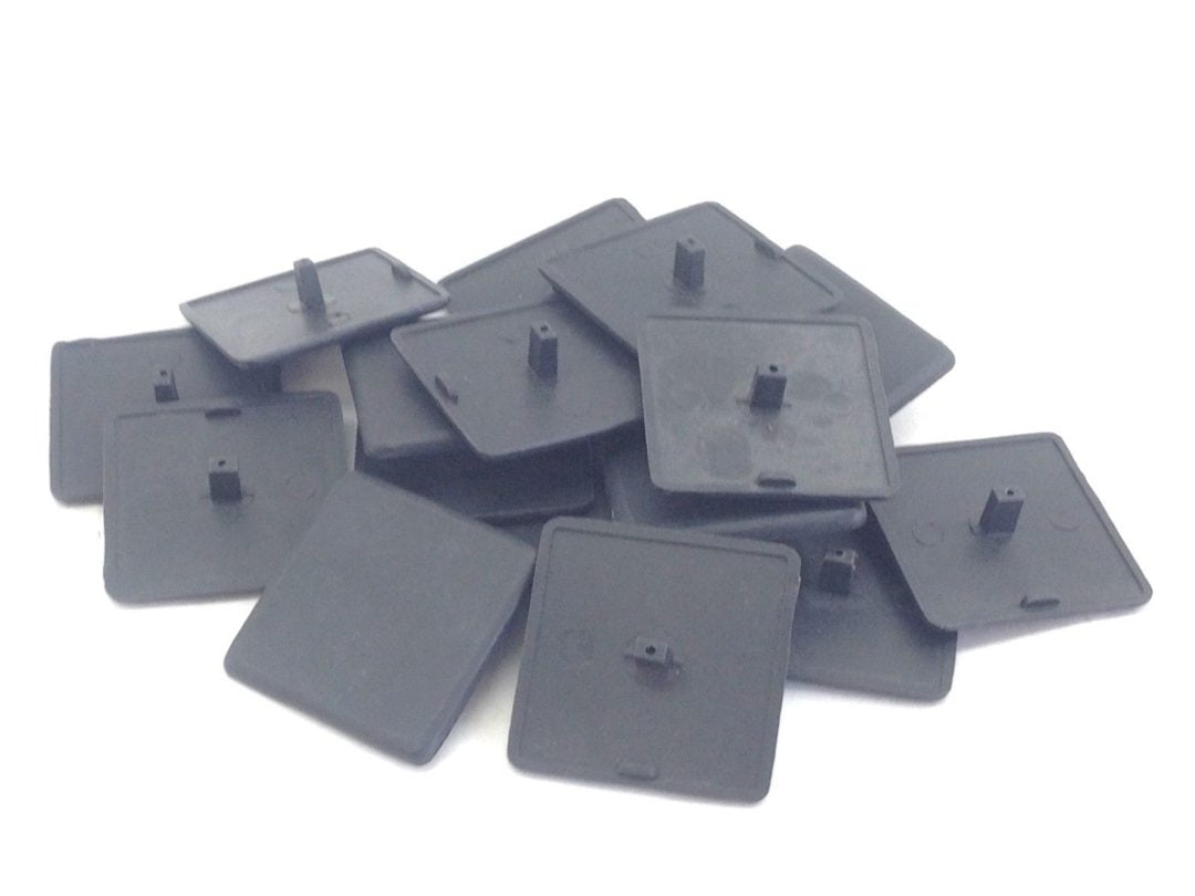 2 sq BLACK PLASTIC FLAT HOLE COVER CAP PLATES 16PK (F286)