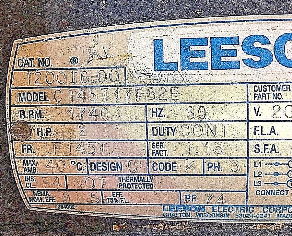 LEESON ELECTRIC MOTOR BRAKE 120016.00 C145T17FB2E 2 HP 3 PHASE, (NM4PT)