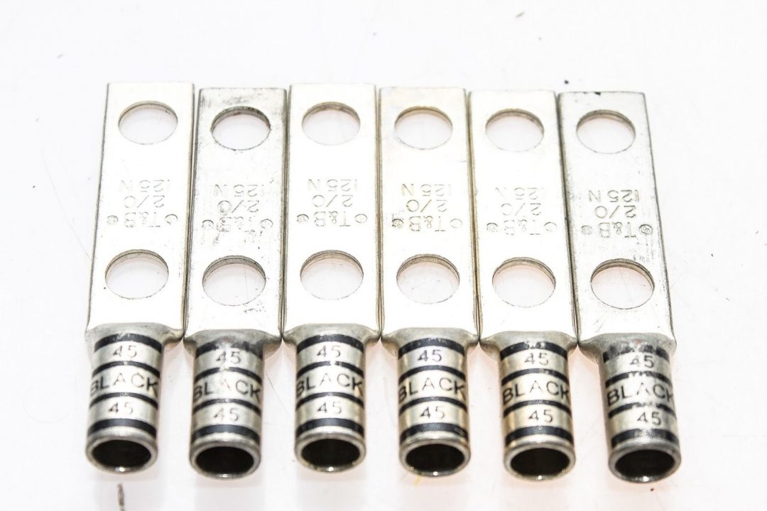THOMAS & BETTS BLACK 45 ELECTRICAL TERMINAL COMPRESSION LUG LOT OF 6 (G129)