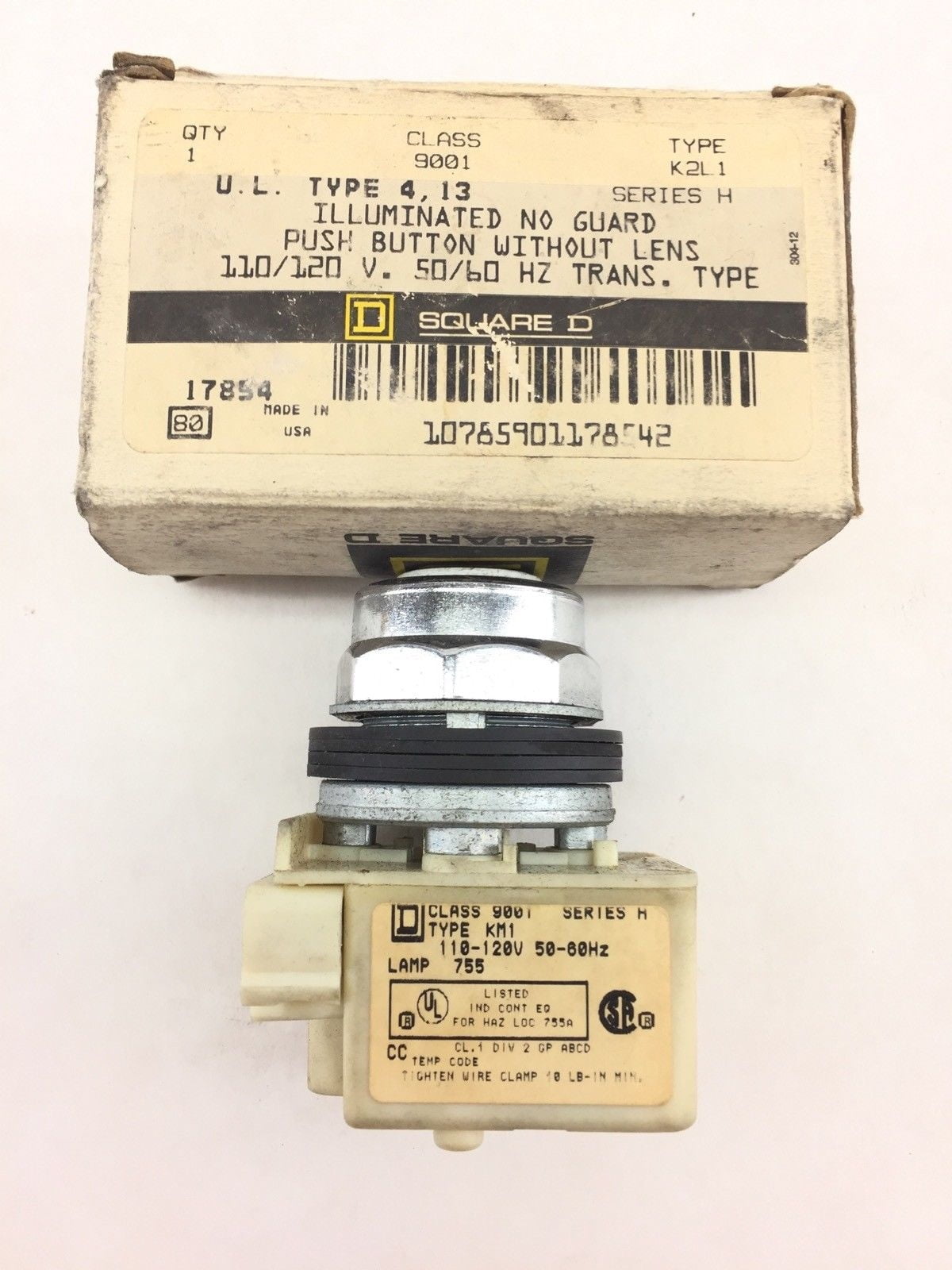 Square D 9001-KM1 Illuminated Pushbutton Switch  Ser.H 110-120V 50-60Hz 