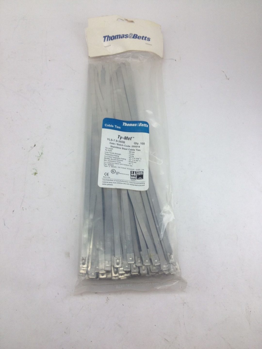 THOMAS & BETTS TYMET YLS7.9360B CABLE TIES STAINLESS STEEL (H141