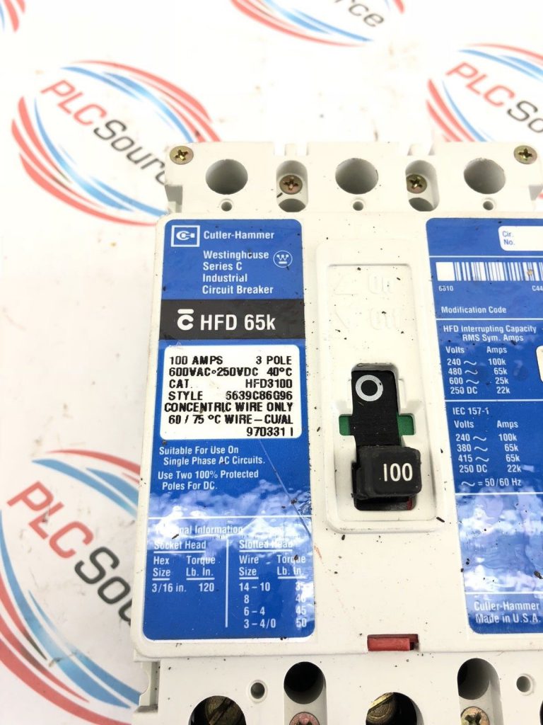 WESTINGHOUSE CUTLER HAMMER HFD 65K HFD3100 3 POLE 100 AMP CIRCUIT