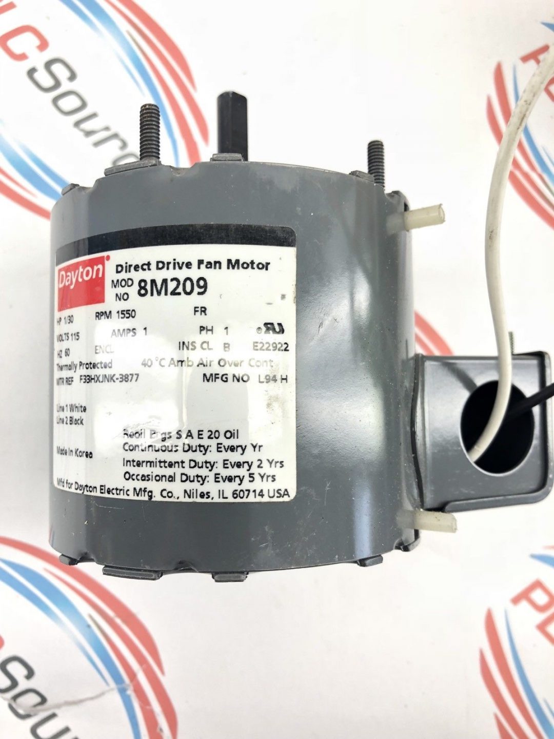 DAYTON 8M209 115 VOLTS HP 1/30 RPM 1550 DIRECT DRIVE FAN MOTOR