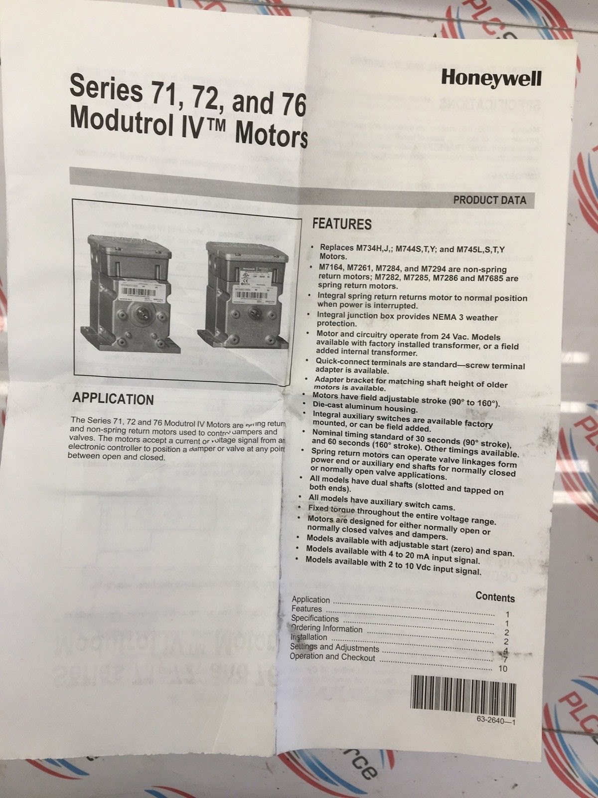 HONEYWELL MODUTROL IV MOTOR M7284A10042 90ADJ 3060SEC 120V50/60HZ 29VA