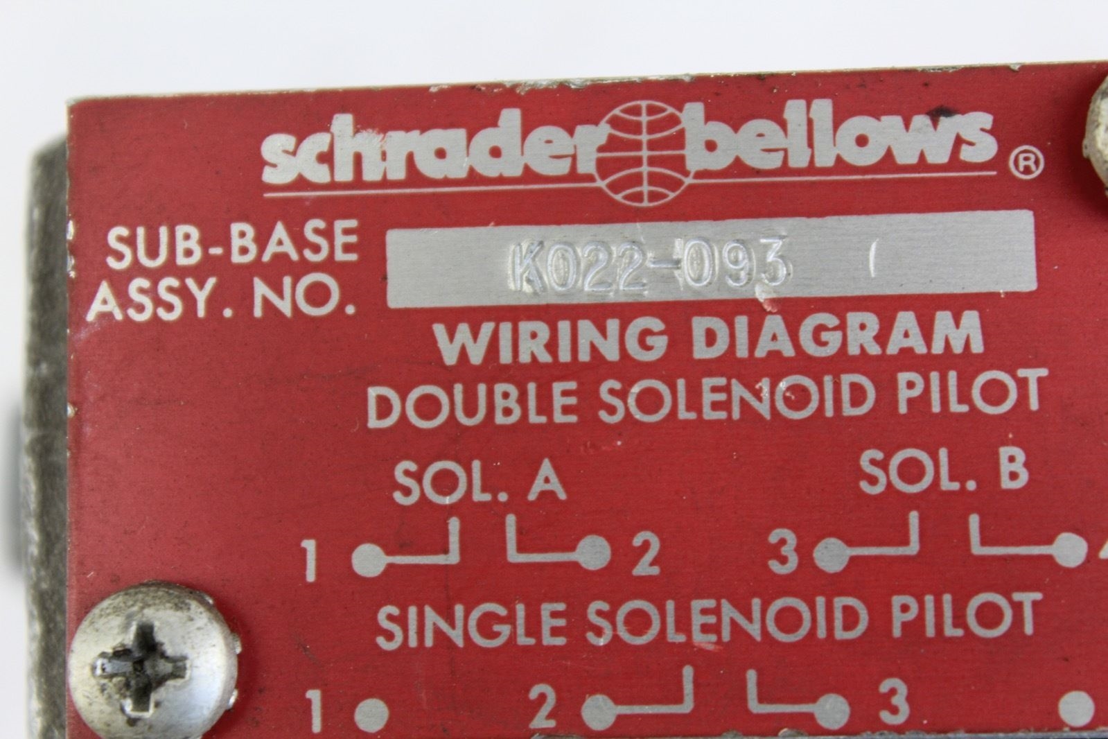 Schrader Bellows K022-093 Sub-Base *USED* (F225) 1