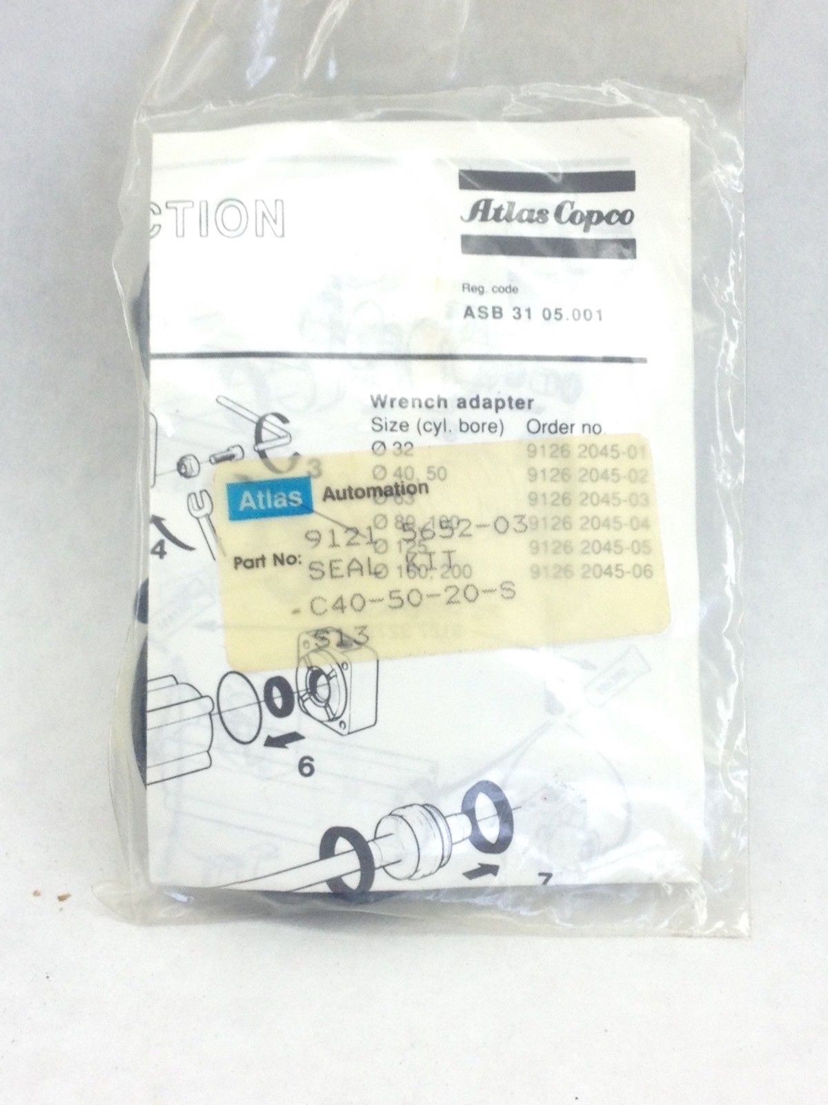ATLAS COPCO AUTOMATION 9121-5652-03 SEAL KIT C40-50-20-SS13 (H3) 1