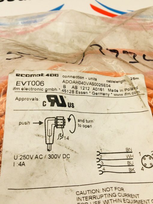 IFM EVT006 CONNECTING CABLE WITH SOCKET 250VAC/300VDC 4A 25M - Image 2