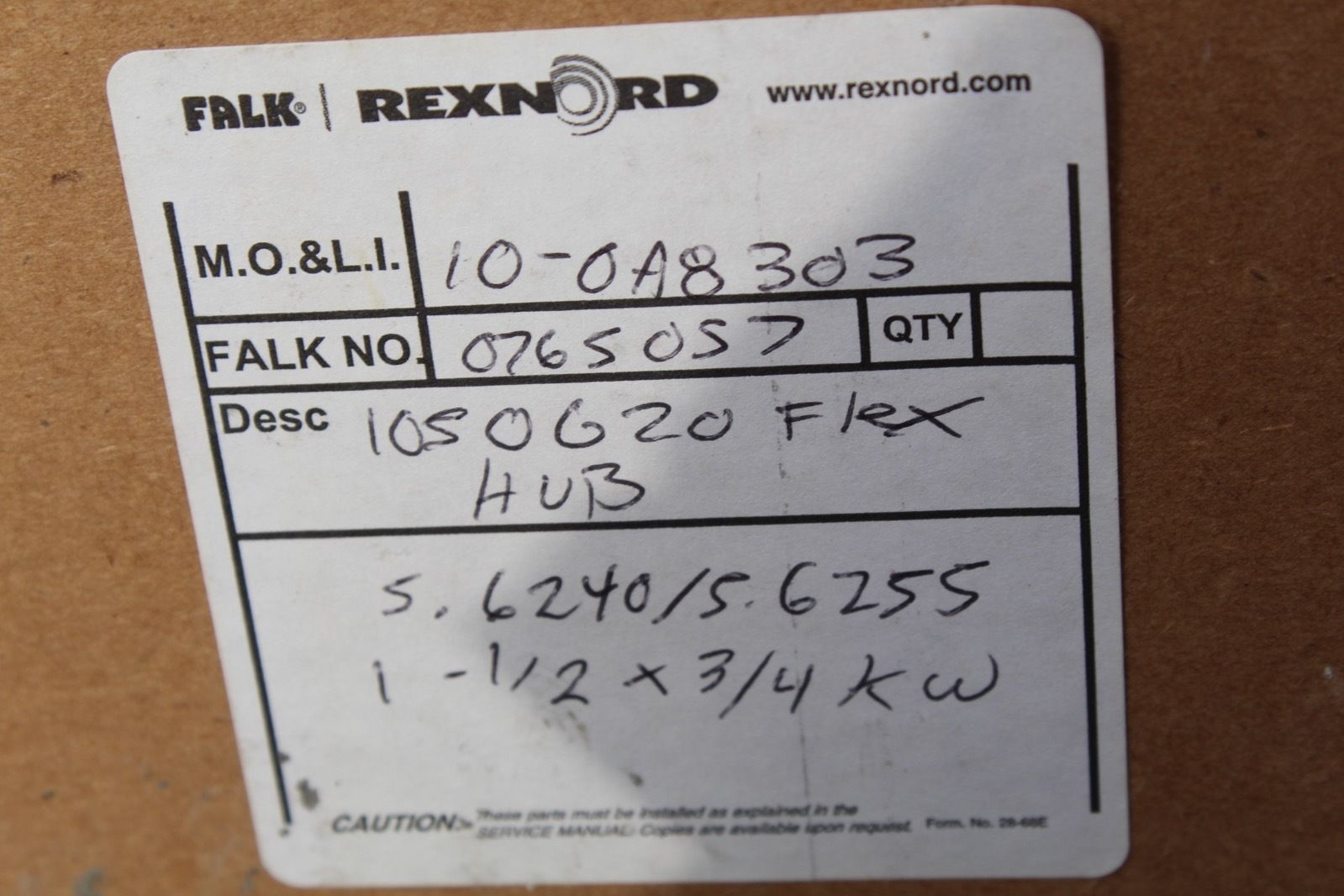 Rexnord Falk 1050620 Flex Hub 1 1/2 X 3/4 0765057 *new* (connex) 1