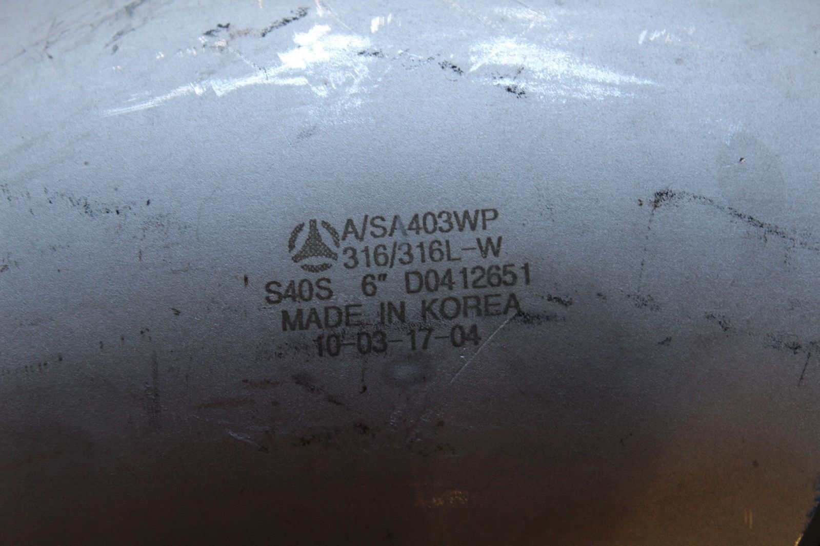 90 Deg pipe butt-weld A/SA403WP 316/316L-W S40S 6â? D0412651 *NEW* (P23) 1