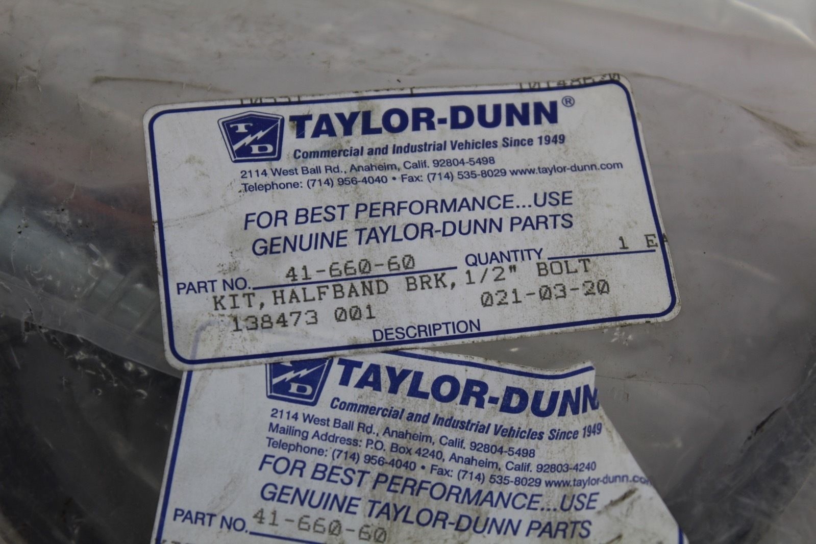 Taylor-Dunn Brake Halfband Kit 41-660-60 *NEW* (J77) 2