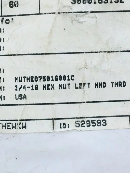 FANUC LEFT HANDED THREADED HEX NUT 3/4-16 NUTHE075016001C LOT OF 5 - Image 3