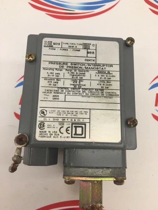 SQUARE D 9012 GAW-5 SERIES C ADJUSTABLE PRESSURE SWITCH - Image 2