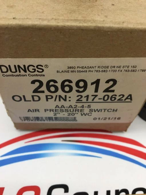 DUNGS 217-062A AIR PRESSURE SWITCH 2"-20" WC 266912 - Image 2