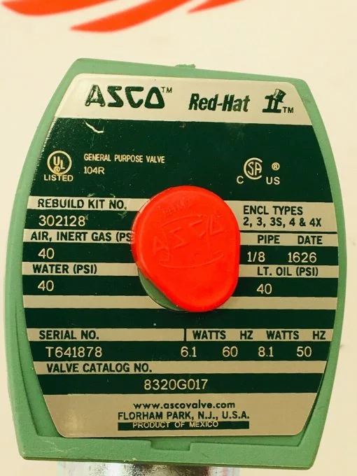 ASCO RED HAT 8320G017 SOLENOID VALVE 1/8”PIPE 40 PSI 50HZ 6.1/8.1WATTS - Image 2