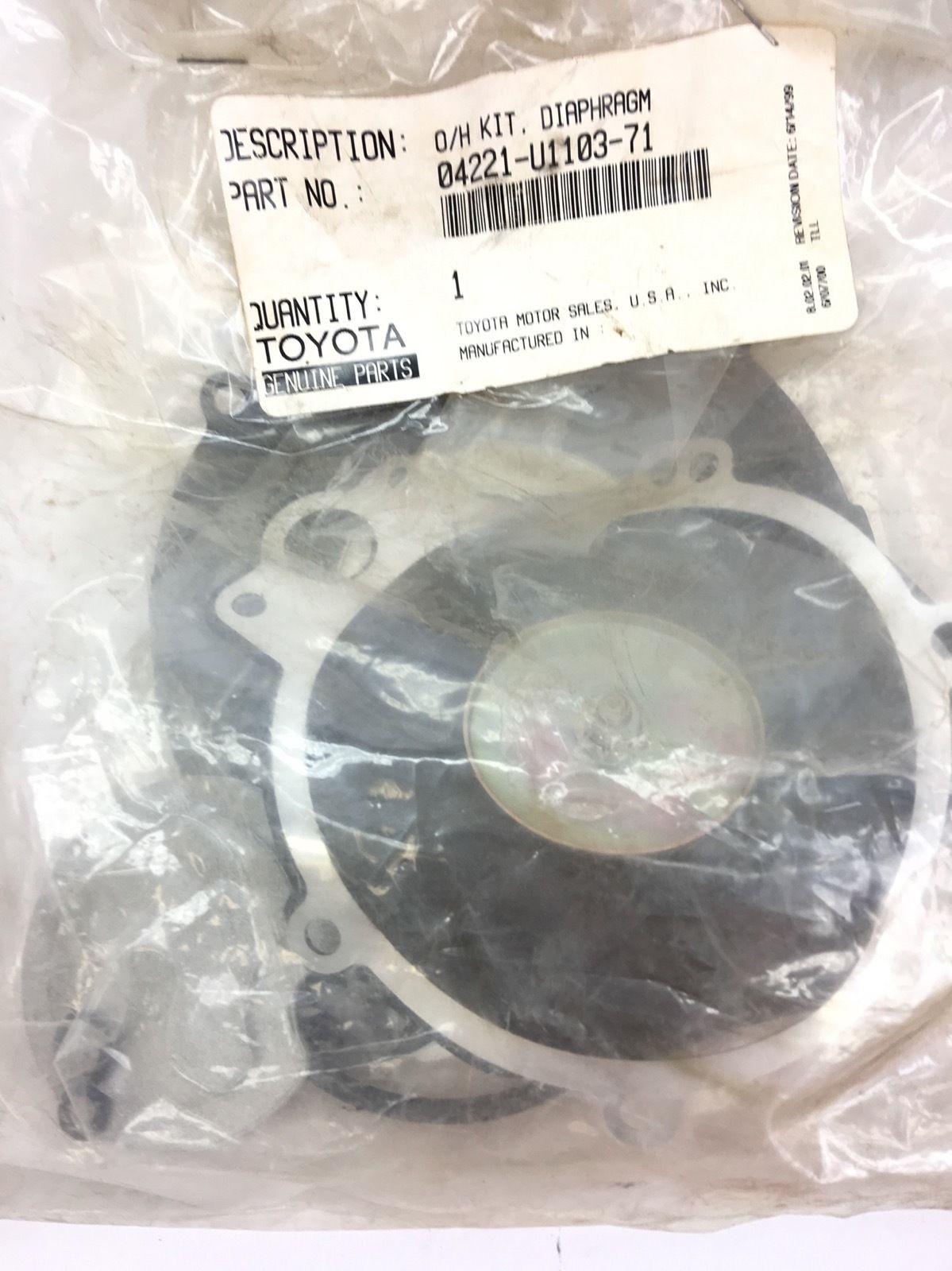 NEW TOYOTA 04221-U1103-71 Diaphragm Overhaul Kit, 04221U110371, FAST SHIP! SB1 1