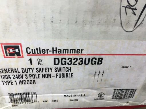 CUTLER-HAMMER DG323UGB GENERAL DUTY SAFETY SWITCH 100A 240V 3 POLE ENCLOSURE - Image 5