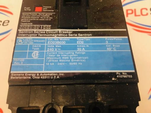 SIEMENS SENTRON SERIES 3POLE CIRCUIT BREAKER ED23B030 240V 30A 50/6HZ - Image 2